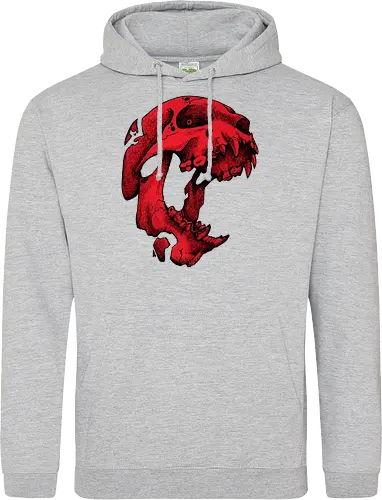 Blutroter Dinosaurierschädel-Amoklauf - Tierschädel, Katzenschädel, Raubtierschädel, Horror-Kunst, gotische Illustration, gesprungener Schädel, Zeichnung mit roter Tinte, düstere Ästhetik, Knochenkunst, makabres Design, stilisierter Schädel, schwarzer Hintergrund, Grunge-Schädel, scharfe Zähne - Standard Hoodie