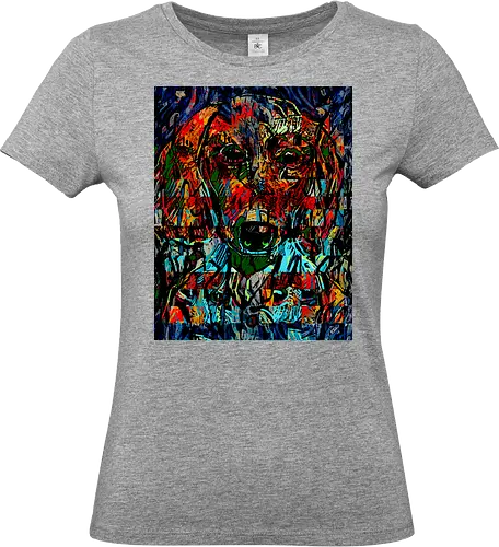Digital Cyber Dog - Glitch Art, Abstrakt, Digital Art, Hund, Dackel, Hundeporträt, Dog Art, Vierbeiner, Haustier, Kontrastreich, Neongrün, Cyan, Grafikdesign, Pixeleffekt, Geek Art, Nerdwear, Statementshirt, Unkonventionell, Eyecatcher, Mosaik, Cyberpunk, Expressionismus, Psychedelisch, Moderne Kunst - Standard T-Shirt (Women)