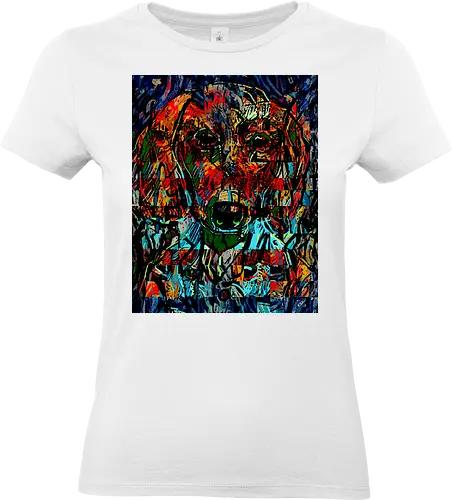 Digital Cyber Dog - Glitch Art, Abstrakt, Digital Art, Hund, Dackel, Hundeporträt, Dog Art, Vierbeiner, Haustier, Kontrastreich, Neongrün, Cyan, Grafikdesign, Pixeleffekt, Geek Art, Nerdwear, Statementshirt, Unkonventionell, Eyecatcher, Mosaik, Cyberpunk, Expressionismus, Psychedelisch, Moderne Kunst - Standard T-Shirt (Women)