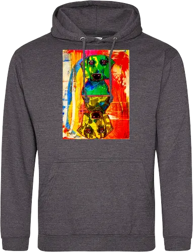 Neon Reflection: Upside Down - Pop Art, Expressionismus, Psychedelisch, Abstrakt, Neon, Spiegelung, Hund, Dackel, Jagdhund, Haustier, Kunstwerk, Gemälde, Farbenfroh, Kontrastreich, Grün, Gelb, Rot, Camouflage, Grafikdesign, Geek Art, Nerdwear, Statementshirt, Unkonventionell, Eyecatcher - Standard Hoodie