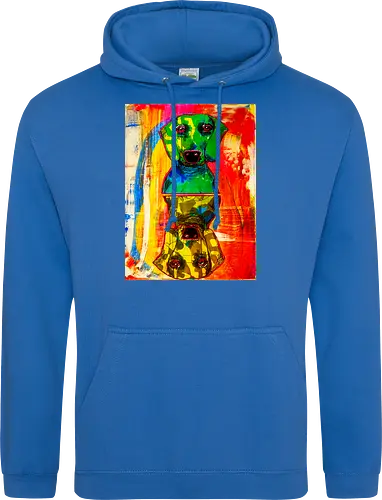Neon Reflection: Upside Down - Pop Art, Expressionismus, Psychedelisch, Abstrakt, Neon, Spiegelung, Hund, Dackel, Jagdhund, Haustier, Kunstwerk, Gemälde, Farbenfroh, Kontrastreich, Grün, Gelb, Rot, Camouflage, Grafikdesign, Geek Art, Nerdwear, Statementshirt, Unkonventionell, Eyecatcher - Standard Hoodie