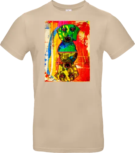 Neon Reflection: Upside Down - Pop Art, Expressionismus, Psychedelisch, Abstrakt, Neon, Spiegelung, Hund, Dackel, Jagdhund, Haustier, Kunstwerk, Gemälde, Farbenfroh, Kontrastreich, Grün, Gelb, Rot, Camouflage, Grafikdesign, Geek Art, Nerdwear, Statementshirt, Unkonventionell, Eyecatcher - Standard T-Shirt