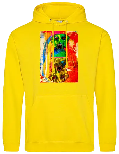 Neon Reflection: Upside Down - Pop Art, Expressionismus, Psychedelisch, Abstrakt, Neon, Spiegelung, Hund, Dackel, Jagdhund, Haustier, Kunstwerk, Gemälde, Farbenfroh, Kontrastreich, Grün, Gelb, Rot, Camouflage, Grafikdesign, Geek Art, Nerdwear, Statementshirt, Unkonventionell, Eyecatcher - Standard Hoodie