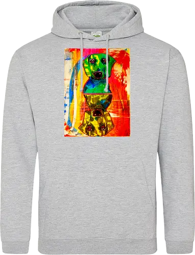 Neon Reflection: Upside Down - Pop Art, Expressionismus, Psychedelisch, Abstrakt, Neon, Spiegelung, Hund, Dackel, Jagdhund, Haustier, Kunstwerk, Gemälde, Farbenfroh, Kontrastreich, Grün, Gelb, Rot, Camouflage, Grafikdesign, Geek Art, Nerdwear, Statementshirt, Unkonventionell, Eyecatcher - Standard Hoodie