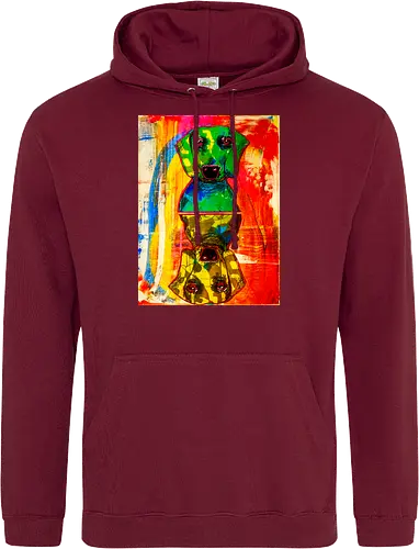 Neon Reflection: Upside Down - Pop Art, Expressionismus, Psychedelisch, Abstrakt, Neon, Spiegelung, Hund, Dackel, Jagdhund, Haustier, Kunstwerk, Gemälde, Farbenfroh, Kontrastreich, Grün, Gelb, Rot, Camouflage, Grafikdesign, Geek Art, Nerdwear, Statementshirt, Unkonventionell, Eyecatcher - Standard Hoodie