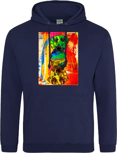Neon Reflection: Upside Down - Pop Art, Expressionismus, Psychedelisch, Abstrakt, Neon, Spiegelung, Hund, Dackel, Jagdhund, Haustier, Kunstwerk, Gemälde, Farbenfroh, Kontrastreich, Grün, Gelb, Rot, Camouflage, Grafikdesign, Geek Art, Nerdwear, Statementshirt, Unkonventionell, Eyecatcher - Standard Hoodie