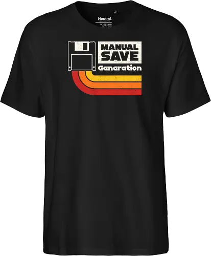 Manual Save Generation - floppy disk, 80s, 90s, coding, computer, developer, gaming, geek, humor, nerd, nostalgia, old school, programmer, retro, software - Fairtrade T-Shirt