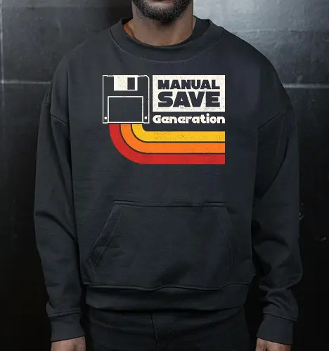 Manual Save Generation - floppy disk, 80s, 90s, coding, computer, developer, gaming, geek, humor, nerd, nostalgia, old school, programmer, retro, software - Cropped Sweatshirt