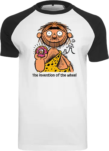 The invention of the wheel - Donut, Sweet, Caveman, Wheel - Raglan T-Shirt