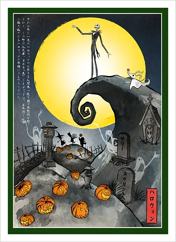 The Pumpkin in Japan - halloween, jack skeleton, zero, Nightmare, japan, japanese art, pumpkins, ghost - Artprint