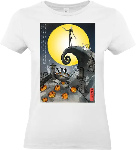 The Pumpkin in Japan - halloween, jack skeleton, zero, Nightmare, japan, japanese art, pumpkins, ghost - Standard T-Shirt (Women)