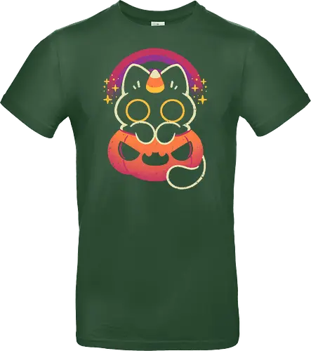 Halloween Caticorn - caticorn, halloween, cute black cat, kawaii black cat, halloween pumpkin, candy corn, rainbow, catcorn, unicorn, creepy cute, spooky cute, purple, dark, magical, xmorfina - Standard T-Shirt