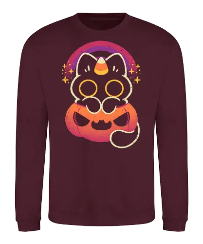 Halloween Caticorn - caticorn, halloween, cute black cat, kawaii black cat, halloween pumpkin, candy corn, rainbow, catcorn, unicorn, creepy cute, spooky cute, purple, dark, magical, xmorfina - Sweatshirt