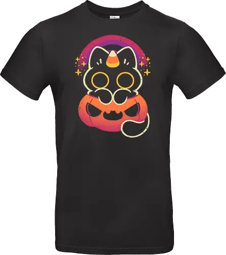 Halloween Caticorn - caticorn, halloween, cute black cat, kawaii black cat, halloween pumpkin, candy corn, rainbow, catcorn, unicorn, creepy cute, spooky cute, purple, dark, magical, xmorfina - Standard T-Shirt