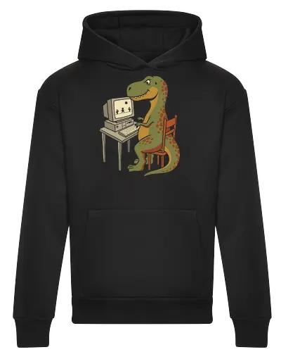 No Connection: The Offline Gamer - funny dinosaur shirt, no internet graphic tee, offline game apparel, retro computer streetwear, tech humor clothing, 90s gamer merch, relatable internet design, cute t-rex shirt, vintage PC aesthetic, web developer fashion - Heavyweight Hoodie