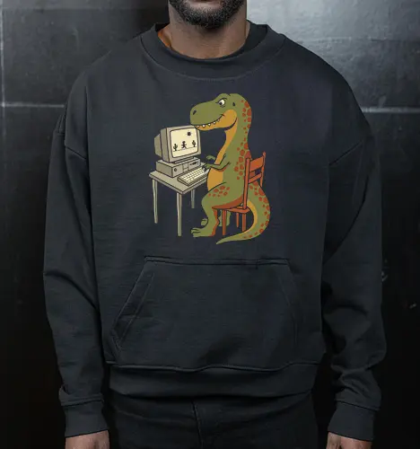 No Connection: The Offline Gamer - funny dinosaur shirt, no internet graphic tee, offline game apparel, retro computer streetwear, tech humor clothing, 90s gamer merch, relatable internet design, cute t-rex shirt, vintage PC aesthetic, web developer fashion - Cropped Sweatshirt