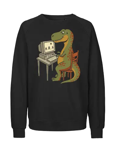 No Connection: The Offline Gamer - funny dinosaur shirt, no internet graphic tee, offline game apparel, retro computer streetwear, tech humor clothing, 90s gamer merch, relatable internet design, cute t-rex shirt, vintage PC aesthetic, web developer fashion - Fairtrade Sweatshirt
