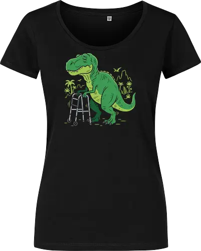 Prehistoric Problems: The Senior T-Rex - funny dinosaur shirt, old t-rex graphic tee, senior citizen apparel, sarcastic animal streetwear, funny birthday gift clothing, prehistoric humor design, tired dinosaur merch, quirky aesthetic fashion, over the hill shirt, humorous walker graphic - Women T-Shirt