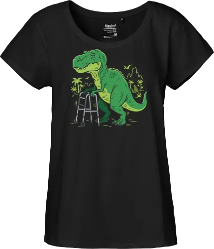 Prehistoric Problems: The Senior T-Rex - funny dinosaur shirt, old t-rex graphic tee, senior citizen apparel, sarcastic animal streetwear, funny birthday gift clothing, prehistoric humor design, tired dinosaur merch, quirky aesthetic fashion, over the hill shirt, humorous walker graphic - Fairtrade Girl Shirt