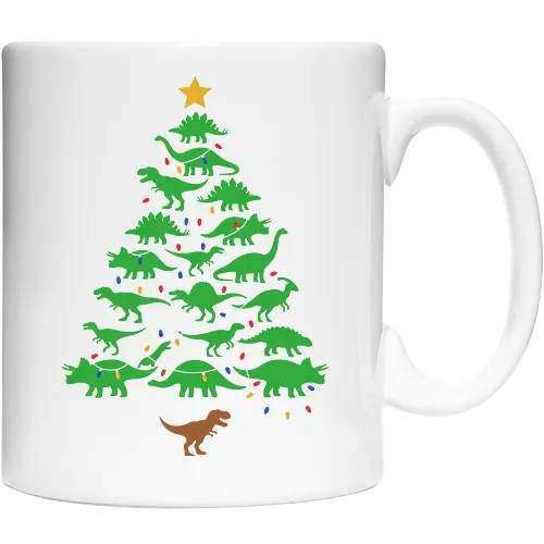 Jurassic Holiday: The Dinosaur Tree - dinosaur christmas tree shirt, funny holiday graphic tee, jurassic xmas apparel, cute dinosaur silhouette clothing, minimalist holiday streetwear, festive t-rex design, clever christmas merch, unique ugly sweater alternative, aesthetic holiday fashion, string lights dino tee - Cup