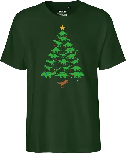 Jurassic Holiday: The Dinosaur Tree - dinosaur christmas tree shirt, funny holiday graphic tee, jurassic xmas apparel, cute dinosaur silhouette clothing, minimalist holiday streetwear, festive t-rex design, clever christmas merch, unique ugly sweater alternative, aesthetic holiday fashion, string lights dino tee - Fairtrade T-Shirt