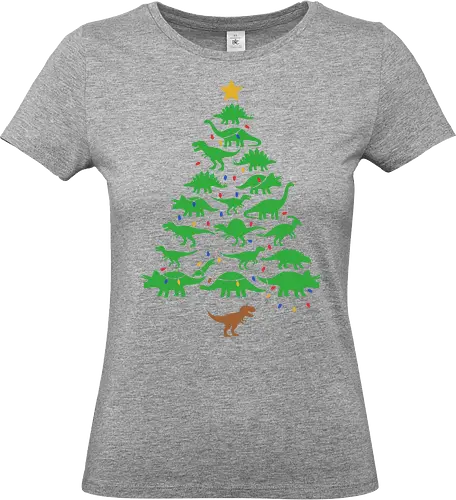 Jurassic Holiday: The Dinosaur Tree - dinosaur christmas tree shirt, funny holiday graphic tee, jurassic xmas apparel, cute dinosaur silhouette clothing, minimalist holiday streetwear, festive t-rex design, clever christmas merch, unique ugly sweater alternative, aesthetic holiday fashion, string lights dino tee - Standard T-Shirt (Women)