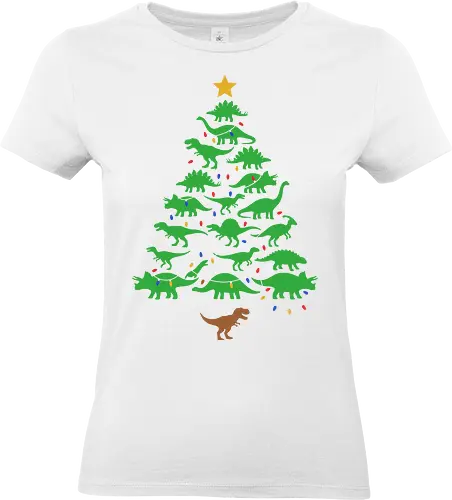 Jurassic Holiday: The Dinosaur Tree - dinosaur christmas tree shirt, funny holiday graphic tee, jurassic xmas apparel, cute dinosaur silhouette clothing, minimalist holiday streetwear, festive t-rex design, clever christmas merch, unique ugly sweater alternative, aesthetic holiday fashion, string lights dino tee - Standard T-Shirt (Women)