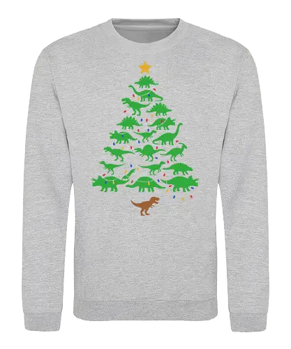 Jurassic Holiday: The Dinosaur Tree - dinosaur christmas tree shirt, funny holiday graphic tee, jurassic xmas apparel, cute dinosaur silhouette clothing, minimalist holiday streetwear, festive t-rex design, clever christmas merch, unique ugly sweater alternative, aesthetic holiday fashion, string lights dino tee - Sweatshirt