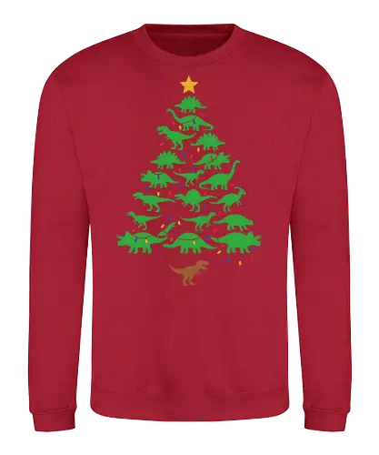 Jurassic Holiday: The Dinosaur Tree - dinosaur christmas tree shirt, funny holiday graphic tee, jurassic xmas apparel, cute dinosaur silhouette clothing, minimalist holiday streetwear, festive t-rex design, clever christmas merch, unique ugly sweater alternative, aesthetic holiday fashion, string lights dino tee - Sweatshirt