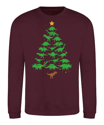 Jurassic Holiday: The Dinosaur Tree - dinosaur christmas tree shirt, funny holiday graphic tee, jurassic xmas apparel, cute dinosaur silhouette clothing, minimalist holiday streetwear, festive t-rex design, clever christmas merch, unique ugly sweater alternative, aesthetic holiday fashion, string lights dino tee - Sweatshirt
