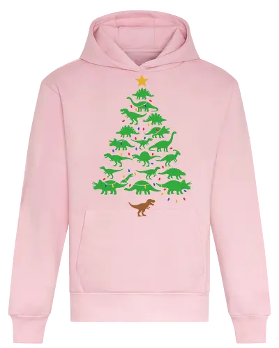Jurassic Holiday: The Dinosaur Tree - dinosaur christmas tree shirt, funny holiday graphic tee, jurassic xmas apparel, cute dinosaur silhouette clothing, minimalist holiday streetwear, festive t-rex design, clever christmas merch, unique ugly sweater alternative, aesthetic holiday fashion, string lights dino tee - Heavyweight Hoodie