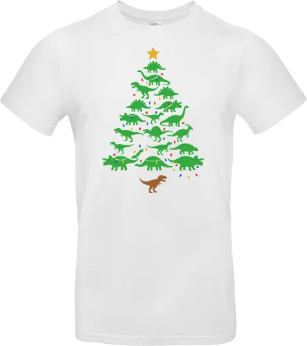 Jurassic Holiday: The Dinosaur Tree - dinosaur christmas tree shirt, funny holiday graphic tee, jurassic xmas apparel, cute dinosaur silhouette clothing, minimalist holiday streetwear, festive t-rex design, clever christmas merch, unique ugly sweater alternative, aesthetic holiday fashion, string lights dino tee - Standard T-Shirt