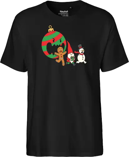 Holiday Havoc: The Killer Ornament - anti christmas streetwear, running gingerbread man design, spooky festive clothing, chaotic winter merch, quirky holiday fashion, aesthetic flat vector art, alternative christmas tee, funny christmas shirt, killer ornament graphic tee, dark humor holiday apparel - Fairtrade T-Shirt