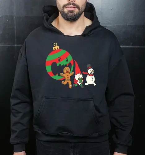 Holiday Havoc: The Killer Ornament - anti christmas streetwear, running gingerbread man design, spooky festive clothing, chaotic winter merch, quirky holiday fashion, aesthetic flat vector art, alternative christmas tee, funny christmas shirt, killer ornament graphic tee, dark humor holiday apparel - Cropped Hoodie