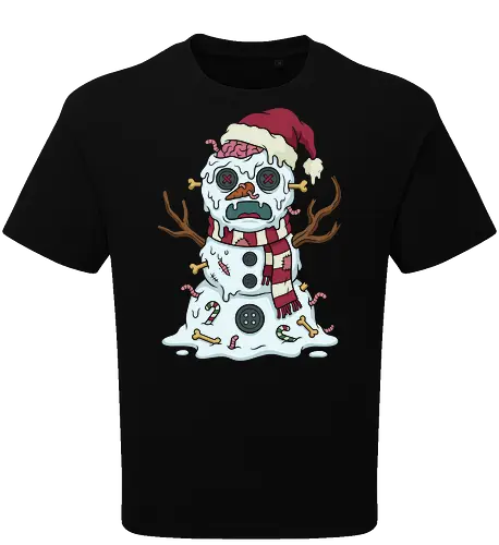 Frostbite: The Undead Snowman - zombie snowman shirt, creepy cute holiday graphic tee, dark humor christmas apparel, spooky winter streetwear, funny undead clothing, alternative ugly sweater, halloween and christmas mashup, pastel goth winter fashion, scary snowman merch, quirky pop art tee - Oversize T-Shirt