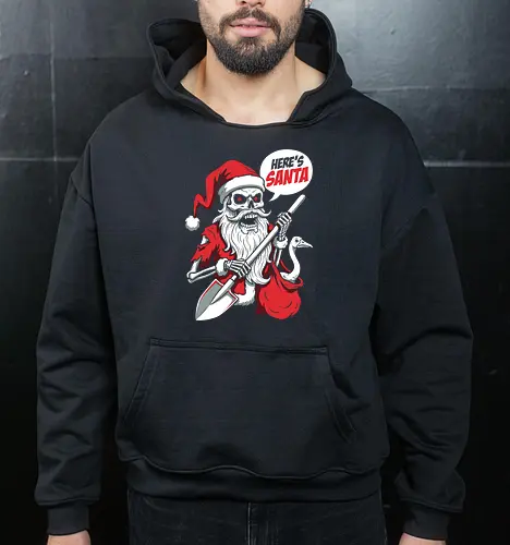 Slay Bells: The Undead Santa - zombie santa shirt, evil santa graphic tee, horror christmas apparel, undead claus clothing, dark humor holiday shirt, creepy christmas streetwear, alternative ugly sweater, skeleton santa merch, spooky festive fashion, anti christmas tee - Cropped Hoodie