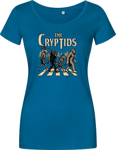 Cryptids Album Cover - Spooky Season, cryptids, cryptidm bigfoot, Cryptozoology, Sasquatch, chupacabra, mothman, wendigo, conspiracy, creatures, creature, mythical, Magical Creatures, Mythological Creatures, Strange Creatures, Mythological Creature, Mythical Creature, myth, mythical, legendary, monsters, monster, dark, Rock & Roll, forest, horror, scary, Music, Music Group, Musical, Classic, Rock, Rock And Roll, Rock N Roll, Album Cover, Album, Halloween, Eerie, Fright, Creepy, Halloween Design, Halloween Art, Halloween Aesthetic, Halloween Vibes, fun, Funny, Spooky - Women T-Shirt