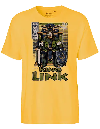 Elf Game King - Retro Vintage, Console, Retro Console, Platform, Fairy, Elf, King, Master Sword, Shield, Comic, Comic Book, Comics, Comic Books, Comic Book Cover, Throne, Video Game, Video Games, Game, Games, Classic Video Games, Classic Video Game, Classic Game, Classic Games, Nostalgia, Nostalgic, Adventure, Fantasy, Vintage, Retro - Fairtrade T-Shirt