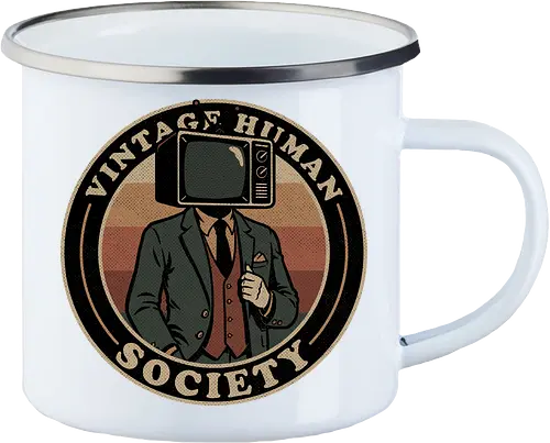 Vintage Human Society - Tv, Television, 80s, 1980s, 80's, 90s, 90's, 1900s, Crt Tv, Suit, Fun, Funny, Retro Vintage, Retro, Vintage, Retro Publicity, Retro Advertising, Retro Comic Art, Retro Style, Retro Futurism, Vintage Illustration, Vintage Design, Human Behavior, Group, Squad, Team, Crew, Society, Ironic, Sarcasm, Sarcastic, Irony, Crt - Enamel Mug