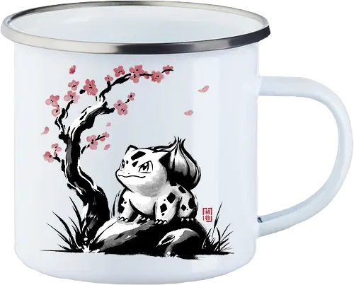 Grass-type sumi e - video games, gamer, gaming, sumi e, sakura, Starter, retro, cute, Pocket - Enamel Mug
