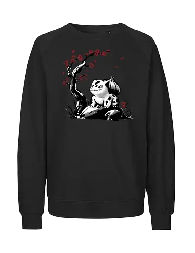 Grass-type sumi e - video games, gamer, gaming, sumi e, sakura, Starter, retro, cute, Pocket - Fairtrade Sweatshirt