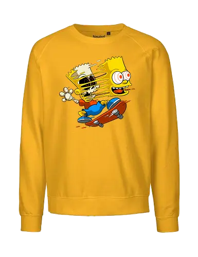 Freaky Gelber Skater Junge Horror - Underground Springfield Cartoon Kunst - gelber Junge Skate Horror, Cartoon Freaky Skater, gelbes Junge Skelett, Gesicht springt Schädel Cartoon, Skate Cartoon Horror, Zombie gelber Junge Skate, Geek Horror Skate Druck, dunkler Springfield Cartoon Skater, hervorquellende Augen Cartoon Horror, alternative Skate Kunst, Underground Cartoon Skater, urbaner Skate Geek Druck, Pop Art Horror Skate, Skater Junge Horror Charakter, Cartoon Skelett Skate - Fairtrade Sweatshirt