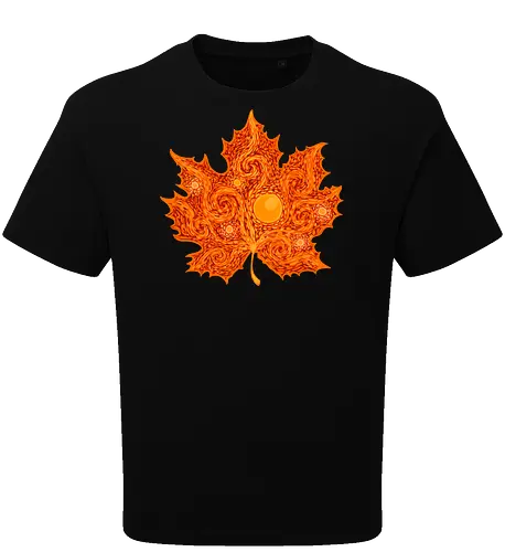 Autumn Starry Night - impressionism, leaf, fall, autumn, autumn vibes, colorful, cozy vibes, fall vibes, halloween, harvest moon, maple leaf, starry night, stars, surreal, van gogh - Oversize T-Shirt