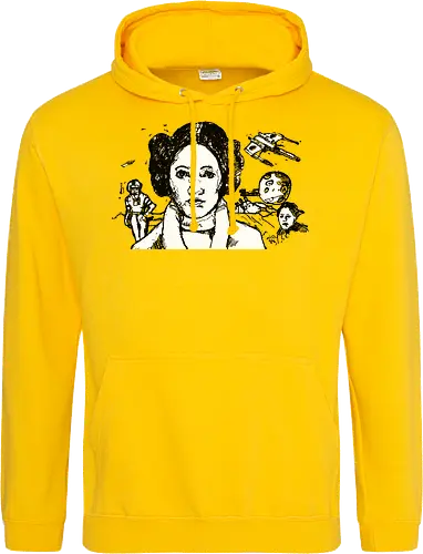 Galactic Echoes Sci-Fi Graphic  - May the Fourth, graphic tee, artistic tee, indie ästhetik, boho vibe, Space Opera, prinzessin lea, streetwear graphic, artsy shirt, linocut art, Holzschnitt, handmade aesthetic, urban wear, illustration - Standard Hoodie