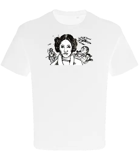 Galactic Echoes Sci-Fi Graphic  - May the Fourth, graphic tee, artistic tee, indie ästhetik, boho vibe, Space Opera, prinzessin lea, streetwear graphic, artsy shirt, linocut art, Holzschnitt, handmade aesthetic, urban wear, illustration - Oversize T-Shirt