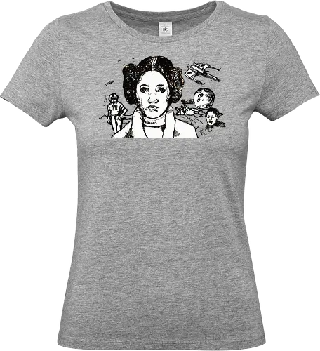 Galactic Echoes Sci-Fi Graphic  - May the Fourth, graphic tee, artistic tee, indie ästhetik, boho vibe, Space Opera, prinzessin lea, streetwear graphic, artsy shirt, linocut art, Holzschnitt, handmade aesthetic, urban wear, illustration - Standard T-Shirt (Women)
