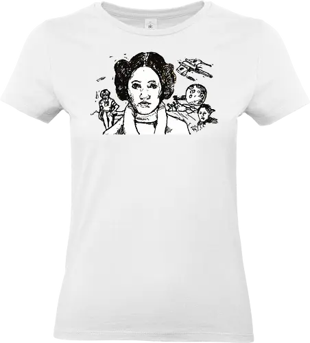 Galactic Echoes Sci-Fi Graphic  - May the Fourth, graphic tee, artistic tee, indie ästhetik, boho vibe, Space Opera, prinzessin lea, streetwear graphic, artsy shirt, linocut art, Holzschnitt, handmade aesthetic, urban wear, illustration - Standard T-Shirt (Women)
