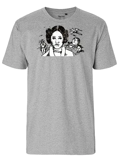 Galactic Echoes Sci-Fi Graphic  - May the Fourth, graphic tee, artistic tee, indie ästhetik, boho vibe, Space Opera, prinzessin lea, streetwear graphic, artsy shirt, linocut art, Holzschnitt, handmade aesthetic, urban wear, illustration - Fairtrade T-Shirt