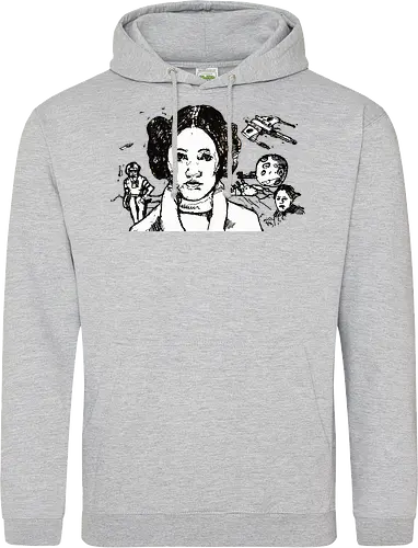 Galactic Echoes Sci-Fi Graphic  - May the Fourth, graphic tee, artistic tee, indie ästhetik, boho vibe, Space Opera, prinzessin lea, streetwear graphic, artsy shirt, linocut art, Holzschnitt, handmade aesthetic, urban wear, illustration - Standard Hoodie