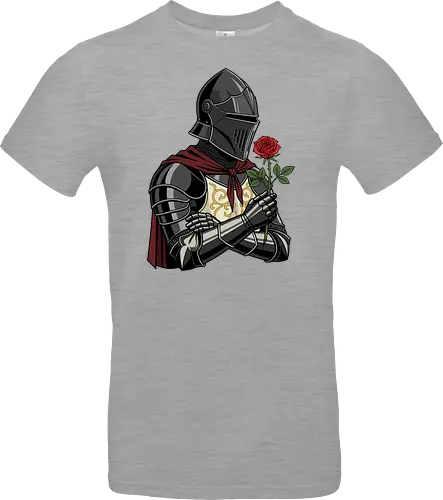 Chivalry and Steel: The Romantic Knight - dark knight shirt, medieval armor graphic tee, knight holding rose apparel, romantic gothic streetwear, D&D player clothing, dark fantasy fashion, chivalry aesthetic tee, comic book style knight, aesthetic warrior merch, fantasy romance design - Standard T-Shirt